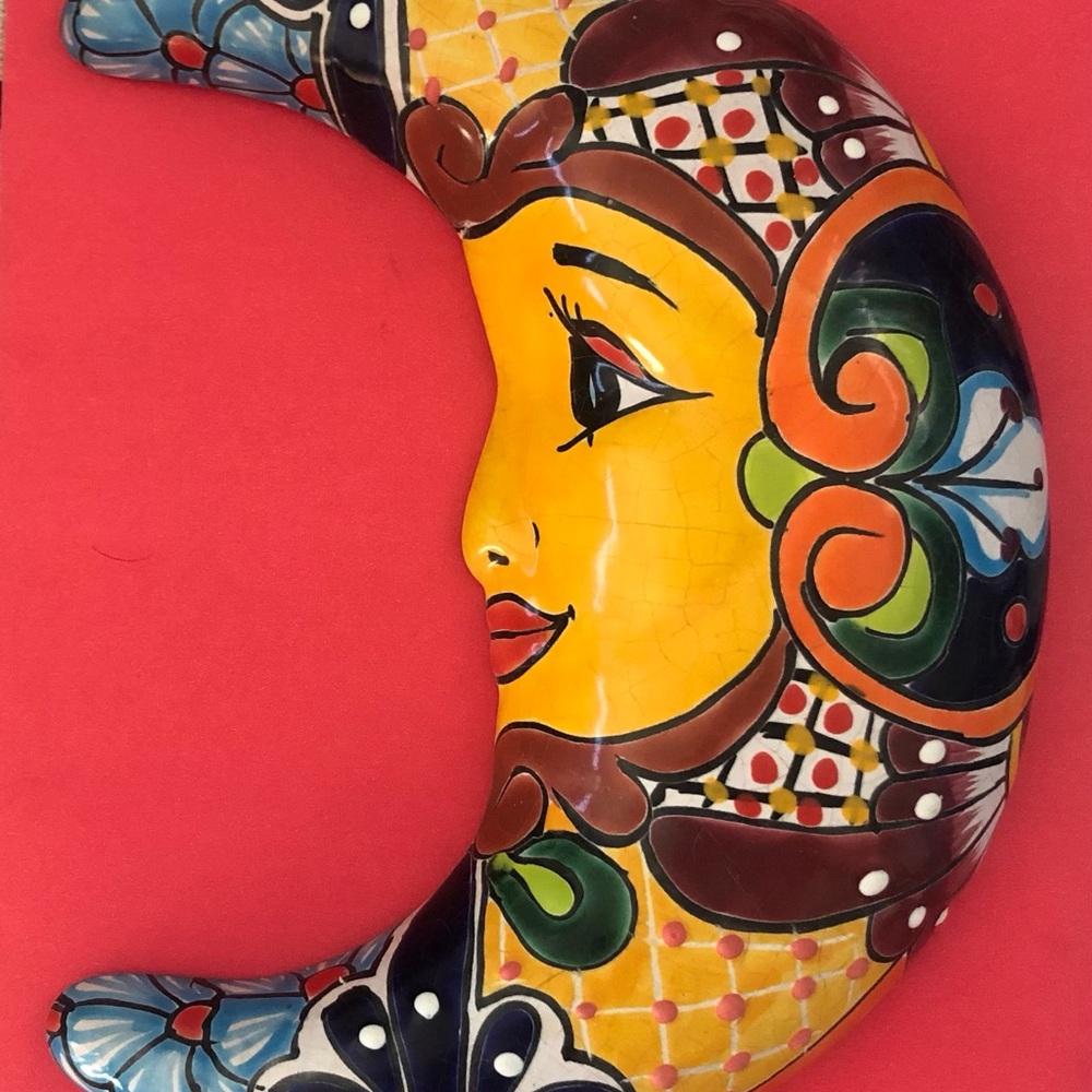 Colorful Talavera Ceramic Moon Wall Art